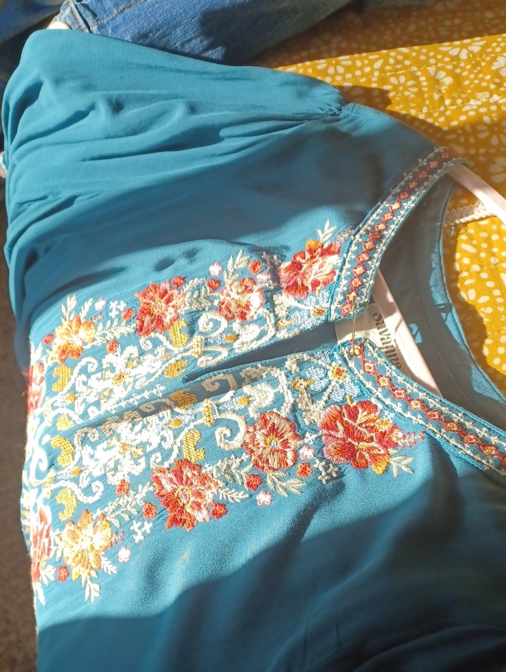 Savanna Jane Teal blouse with embroidered front. SIZE 1X. 3/4 length sleeves - Picture 7 of 7